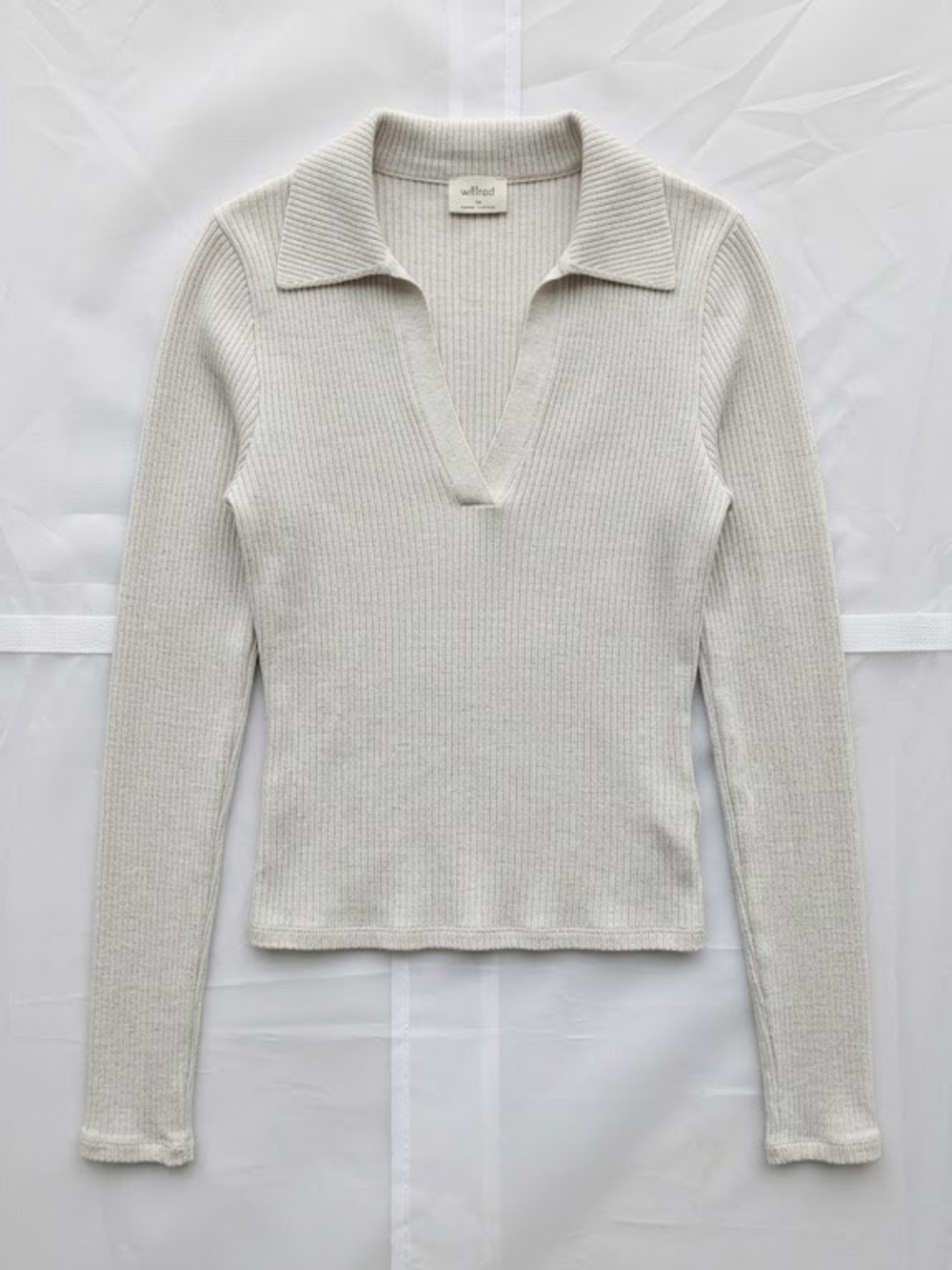 Wilfred Off White Ribbed V-Neck Polo Sweater Top Aritzia Basic Clean City Girl - Picture 3 of 15